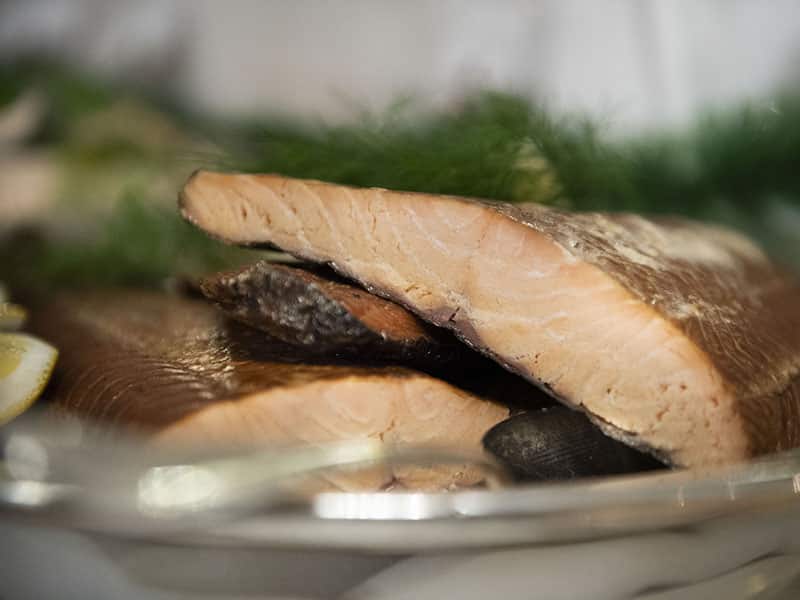 Salmon served at a Christmas table at Haga Castle in Enköping