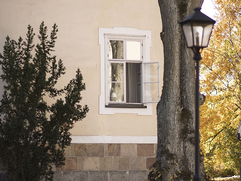 Open window seen from the outside at Haga Castle